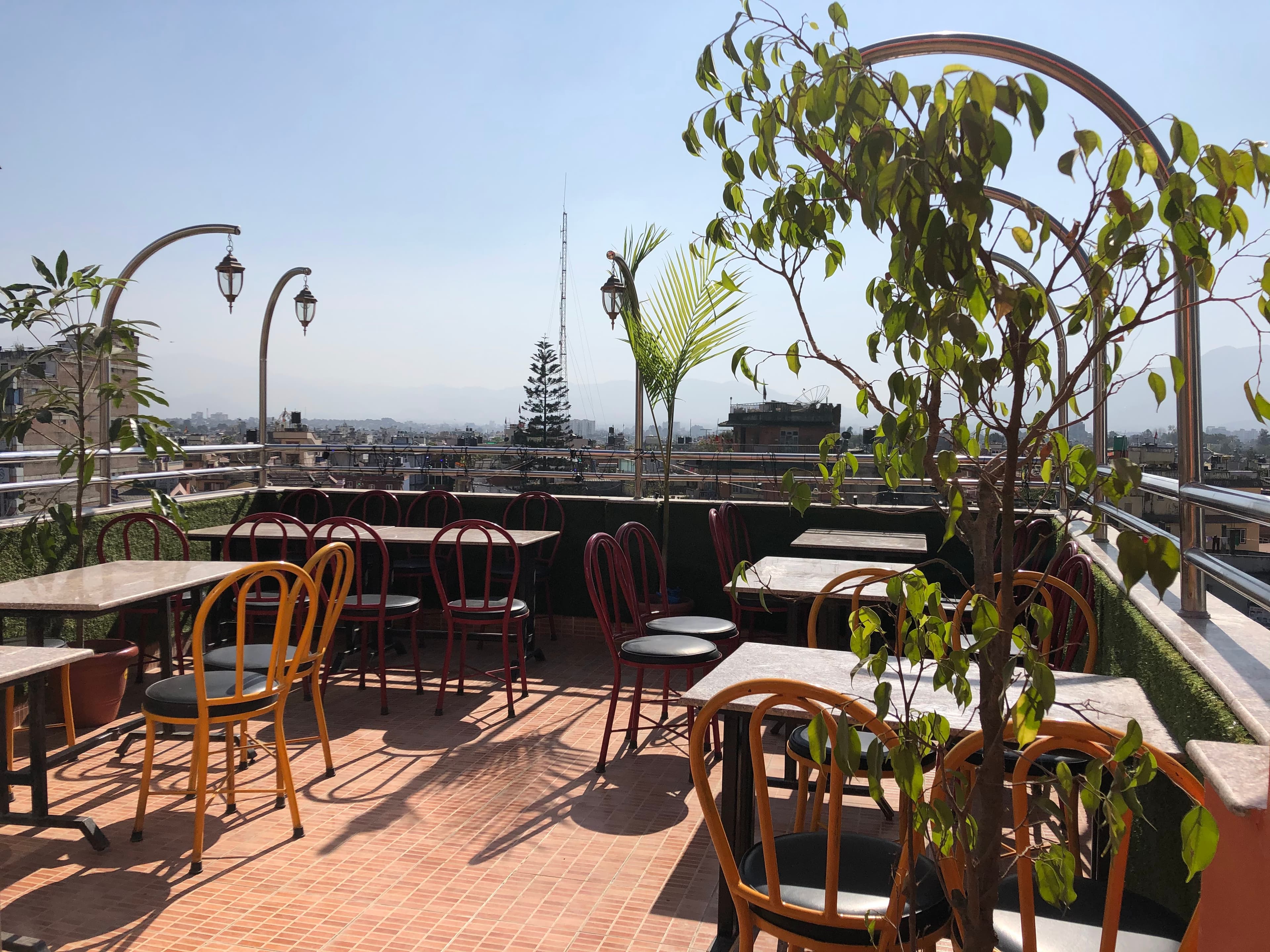 Rooftop terrace at Universal Cafe overlooking Kathmandu